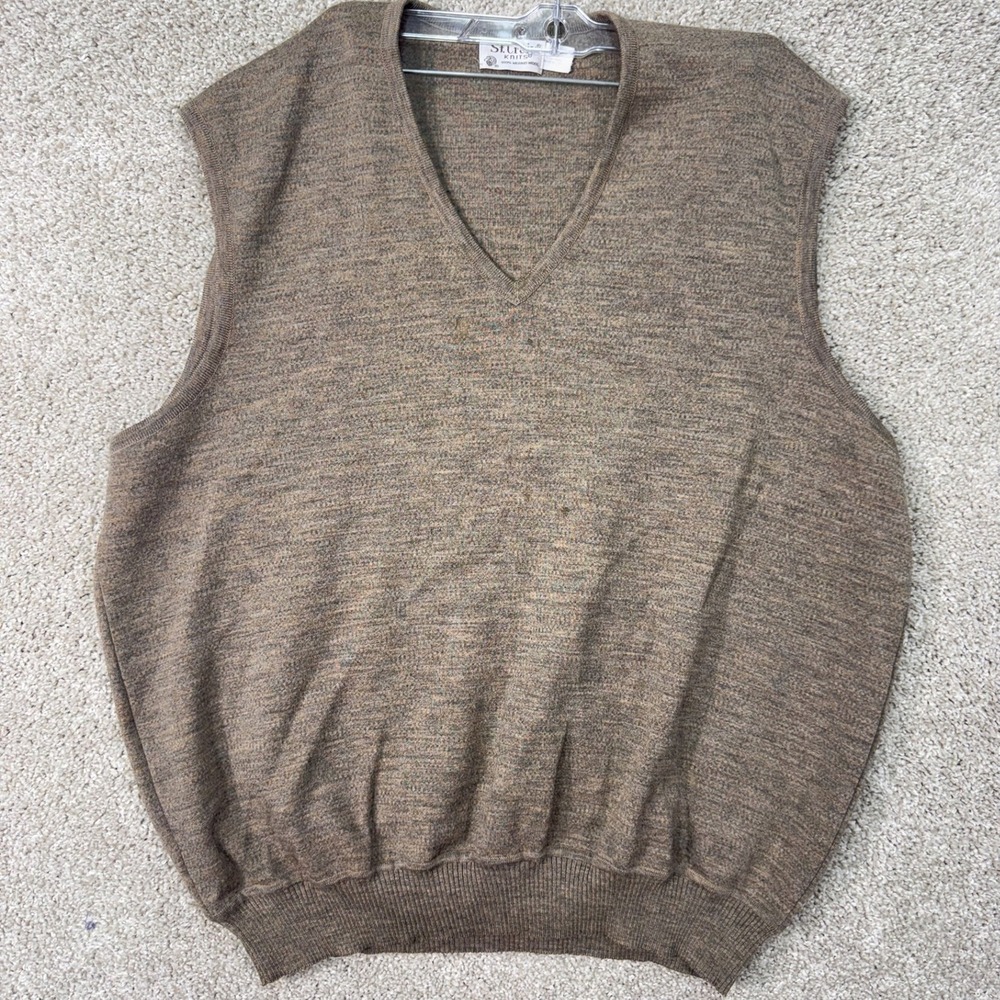 St. Croix Wool Sweater Vest Mens XX Brown Merino V-Neck Made in USA EUC